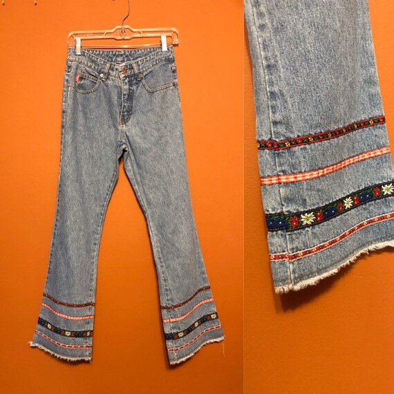 Flower Power Flare Embroidered Jeans High Waisted