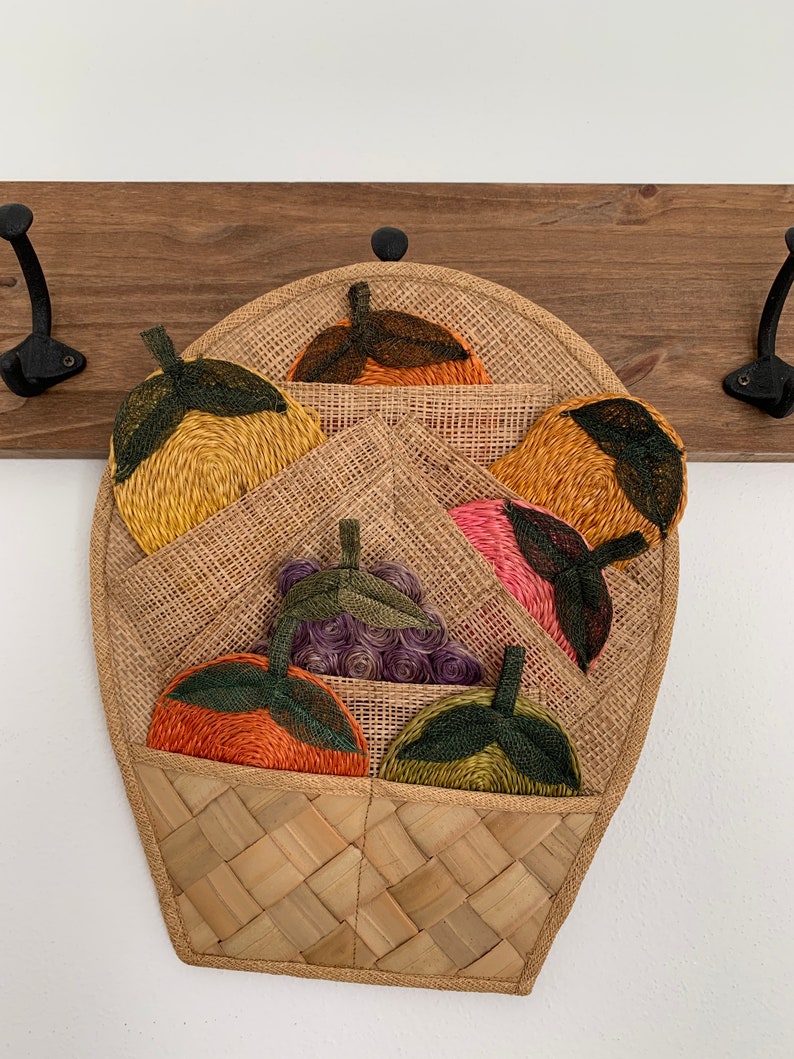 Woven Raffia Drink Coasters Fruit Shaped with Holder