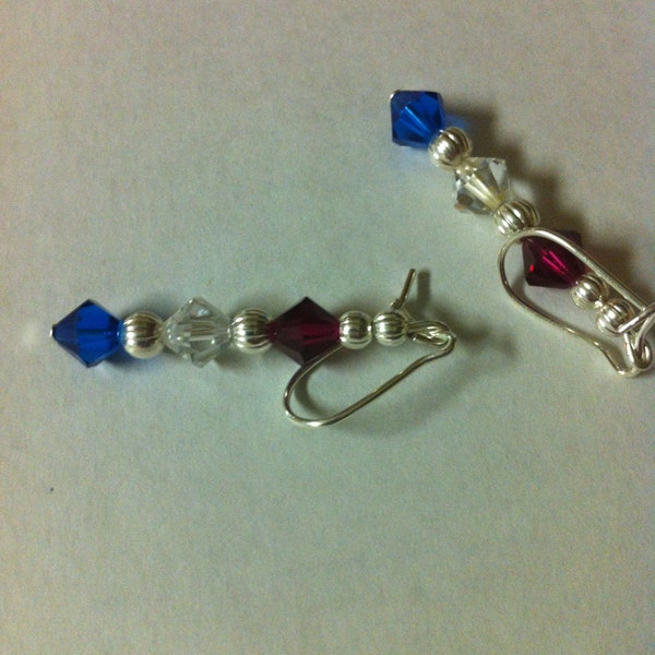 Patriotic Red, White and Blue Swarovski crystal Earrings
