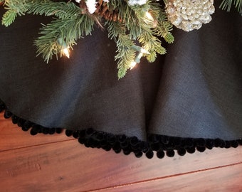 christmas tree skirt large black pom pom holiday tree skirt new years decor halloween decor farmhouse christmasfrench country - Black Christmas Tree Skirt christmas tree skirt large black pom pom holiday tree skirt new years decor halloween decor farmhouse christmasfrench country - Black Christmas Tree Skirt