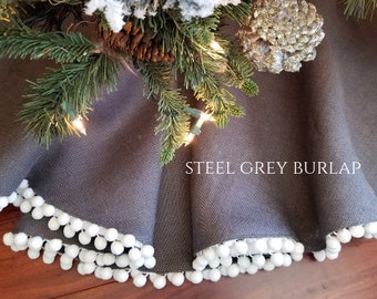 christmas tree skirt medium steel gray burlap pom pom tree skirt modern industrial farmhouse holiday skirts - Christmas Tree Skirts Etsy christmas tree skirt medium steel gray burlap pom pom tree skirt modern industrial farmhouse holiday skirts - Christmas Tree Skirts Etsy