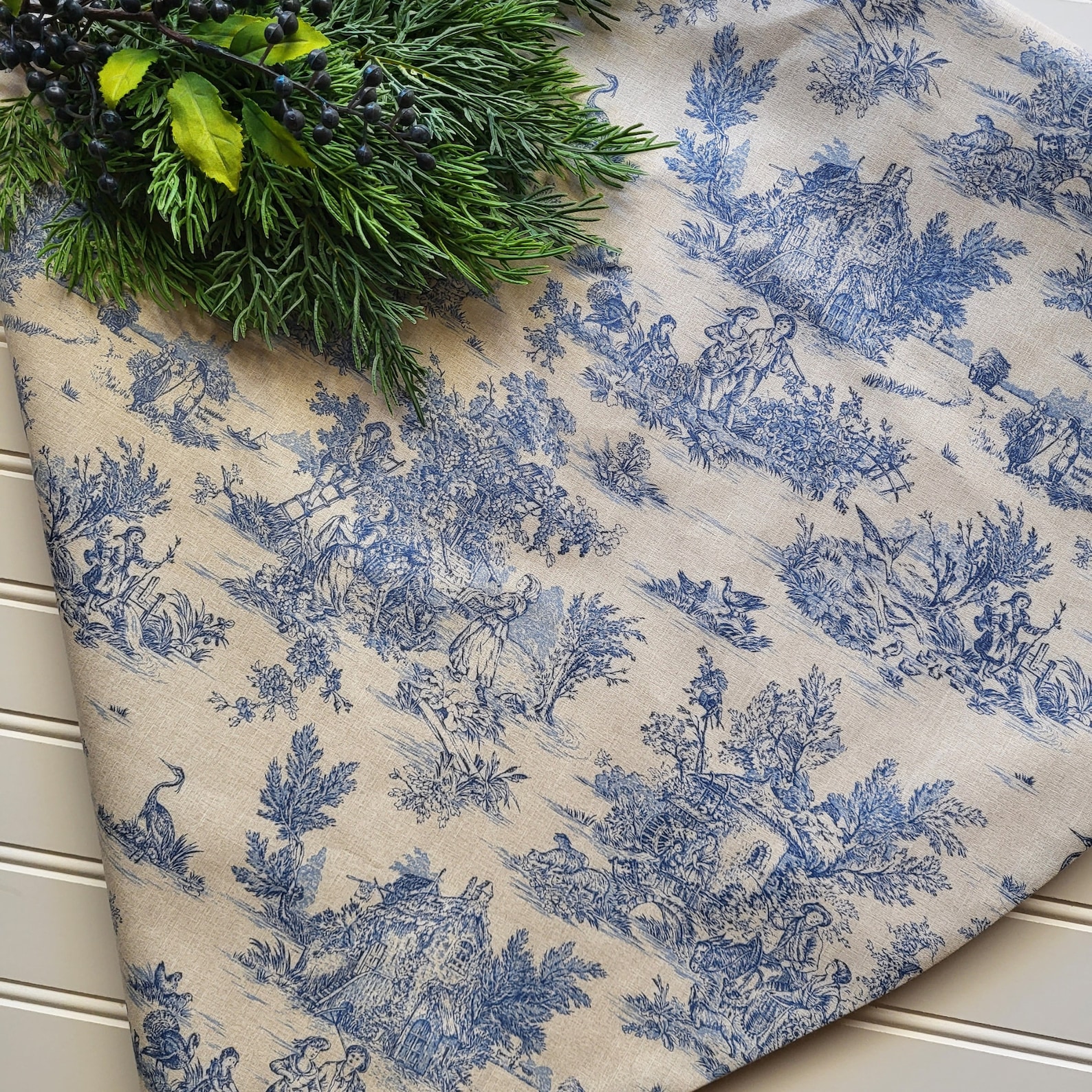Image of French Country Blue Toile Christmas Tree Skirt