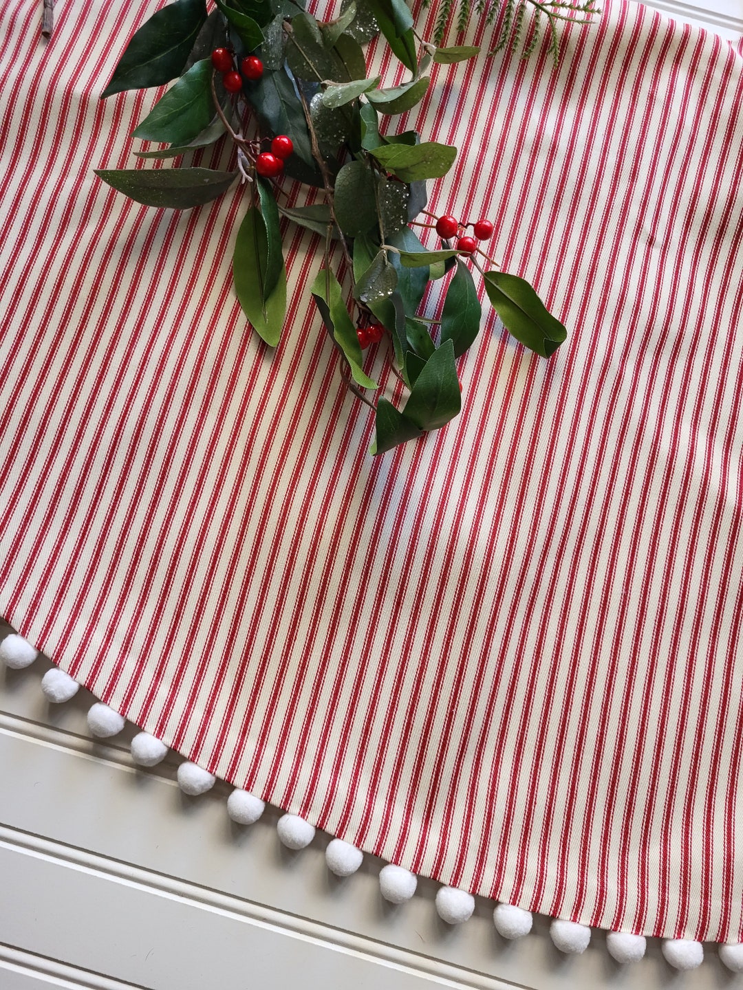 MADE TO ORDER christmas Tree Skirt French Country Tree Skirt Ticking