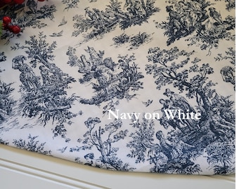 Toile de Jouy Tree Skirt: French Country Christmas, Navy & White (53")