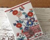 Square Japanese Imari, Asian Porcelain Box Vase, China Jar, Flowers, Baskets, Signed Red, Yellow, Blue Chrysanthemums, Asters, Arita Japan