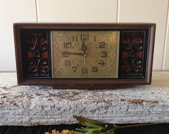 Vintage Mid Century Westclox Electric Clock, Non-Working, Wood Housing, Plug In Cord, 1960s-70s Analog Bedroom Alarm Clock, USA