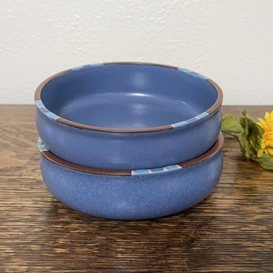 SET Of 2 Dansk Mesa Blue Cereal Soup Bowls, Rust, Turquoise Bands, Southwestern Small Shallow Stoneware Pottery Bowls, KW Portugal, 2 image 1