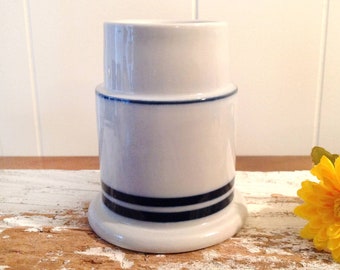 Vintage Dansk International Designs Hurricane Lamp Base, Gray, Blue Stripes, Niels Refsgaard, Danish Modern Votive, Candle Holder, Japan