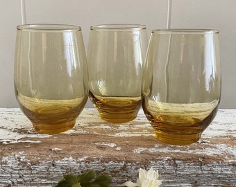 SET Of 4 Libbey Tempo Clear Amber Drinking Glasses, Small Tumblers, 10 Oz Mid Century Rich Yellow Barware, Drink Ware, Tall Roly Poly (4)