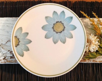 SET Of 2 Noritake Progression Up-Sa Daisy Salad Plates, White, Blue, Green Flowers, Thin Accent Stripe, 1970s Side, Dessert Plates, Japan, 2