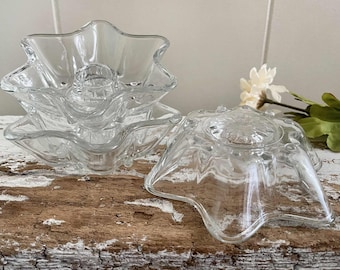 3 Clear Glass Star Candleholders, Votives, 6-Pointed Pressed, Molded Glass Short Candlestick Holders, Drip Trays, Home Decor, Set Of 3