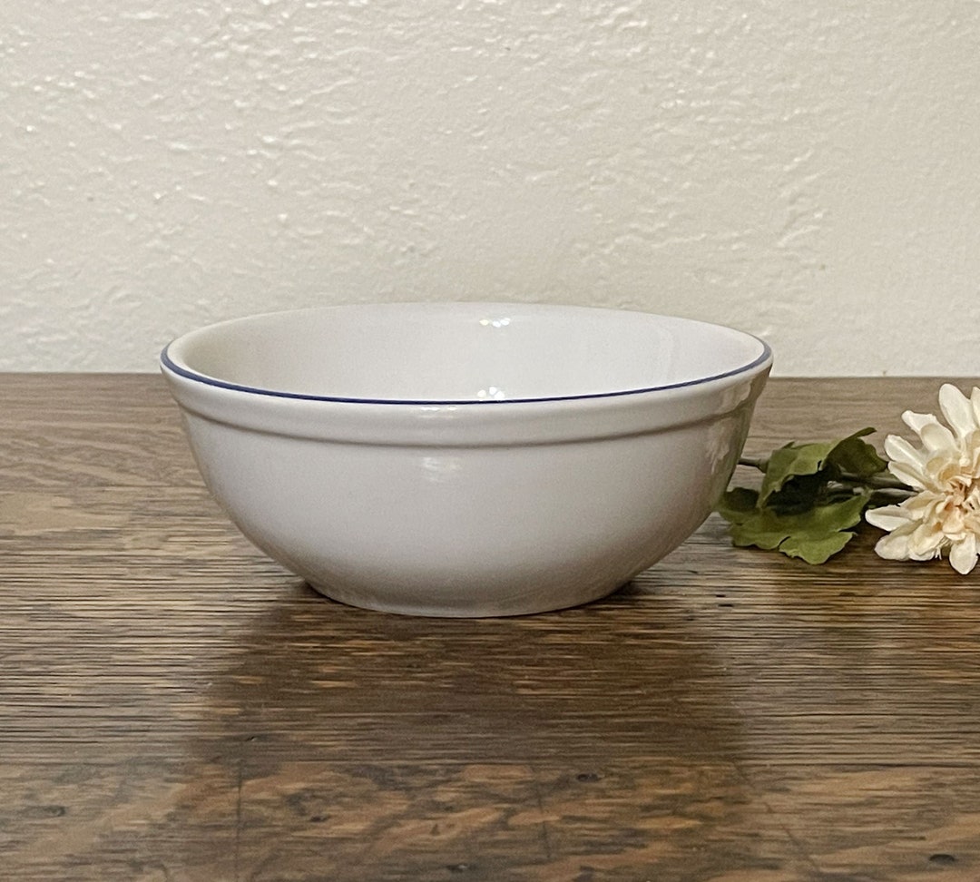 1 Vintage Gibson China Cereal Bowl, White, Blue Stripe Small Farmhouse