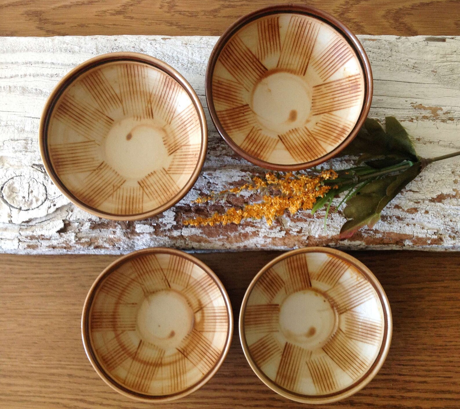 4 Japanese Porcelain Tea Cups Brown White Carved Textured Etsy