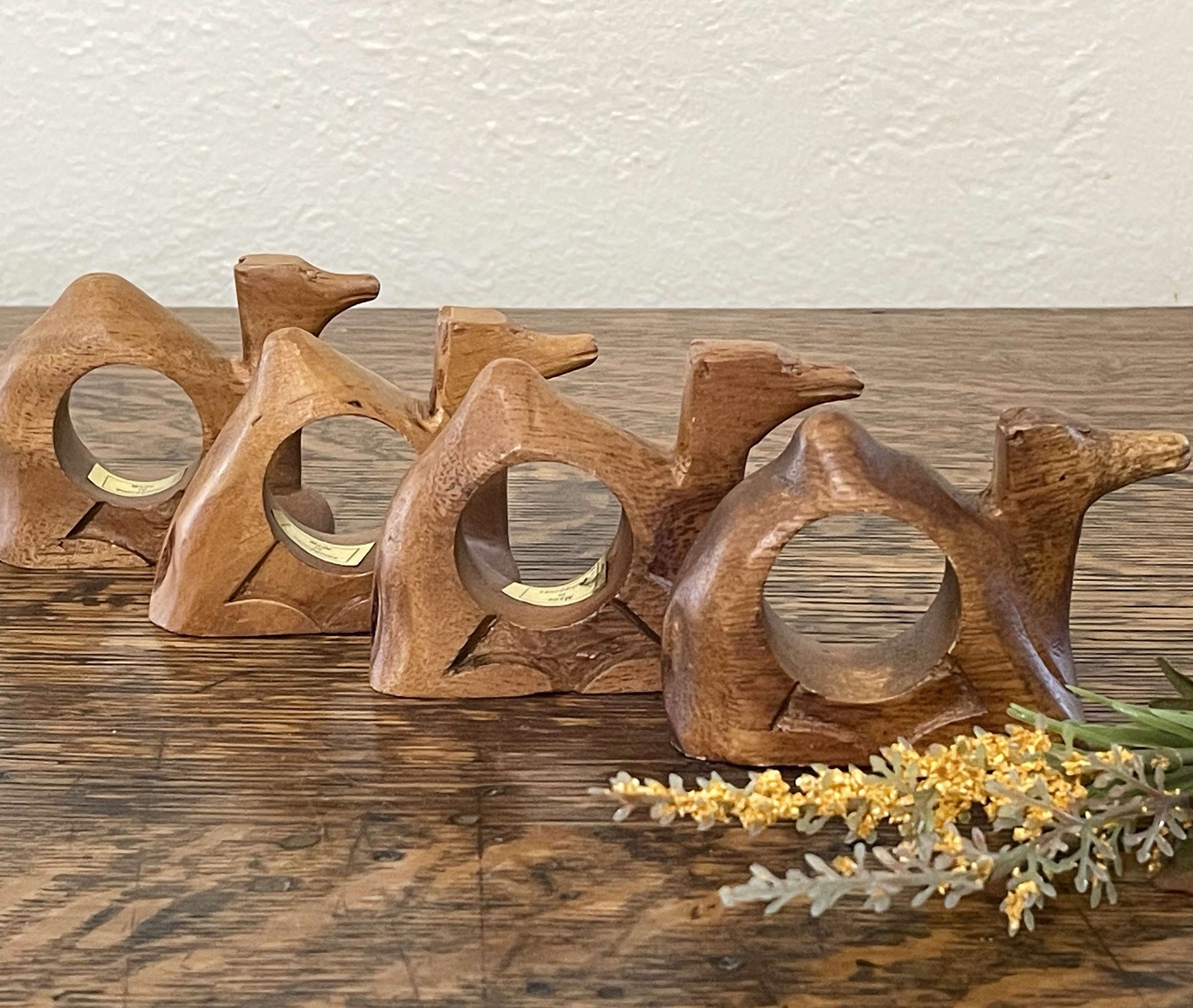 4 Wooden Camel Napkin Rings, Carved Wood Table Ware, Decor, Place ...