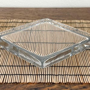 Vintage Thick Glass Trivet, Display Pad, Clear Solid Glass Candle, Cosmetic, Square Collectible Stand 6.25"