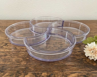 Vintage Dansk Mid Century Lucite Party Tray, Nut, Candy, Chip & Dip, Clear Plastic Acrylic Cloverleaf Sectioned Dish, Gunnar Cyren, Denmark