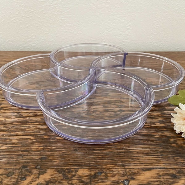 Vintage Dansk Mid Century Lucite Party Tray, Nut, Candy, Chip & Dip, Clear Plastic Cloverleaf Sectioned Dish, Gunnar Cyren, Denmark