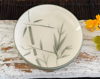 SET Of 4 Vintage Winfield Ware Bamboo Green, White Bread, Side Plates, Santa Monica California Pottery Small Mid Century Plate (4)