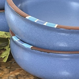 SET Of 2 Dansk Mesa Blue Cereal Soup Bowls, Rust, Turquoise Bands, Southwestern Small Shallow Stoneware Pottery Bowls, KW Portugal, 2 image 8