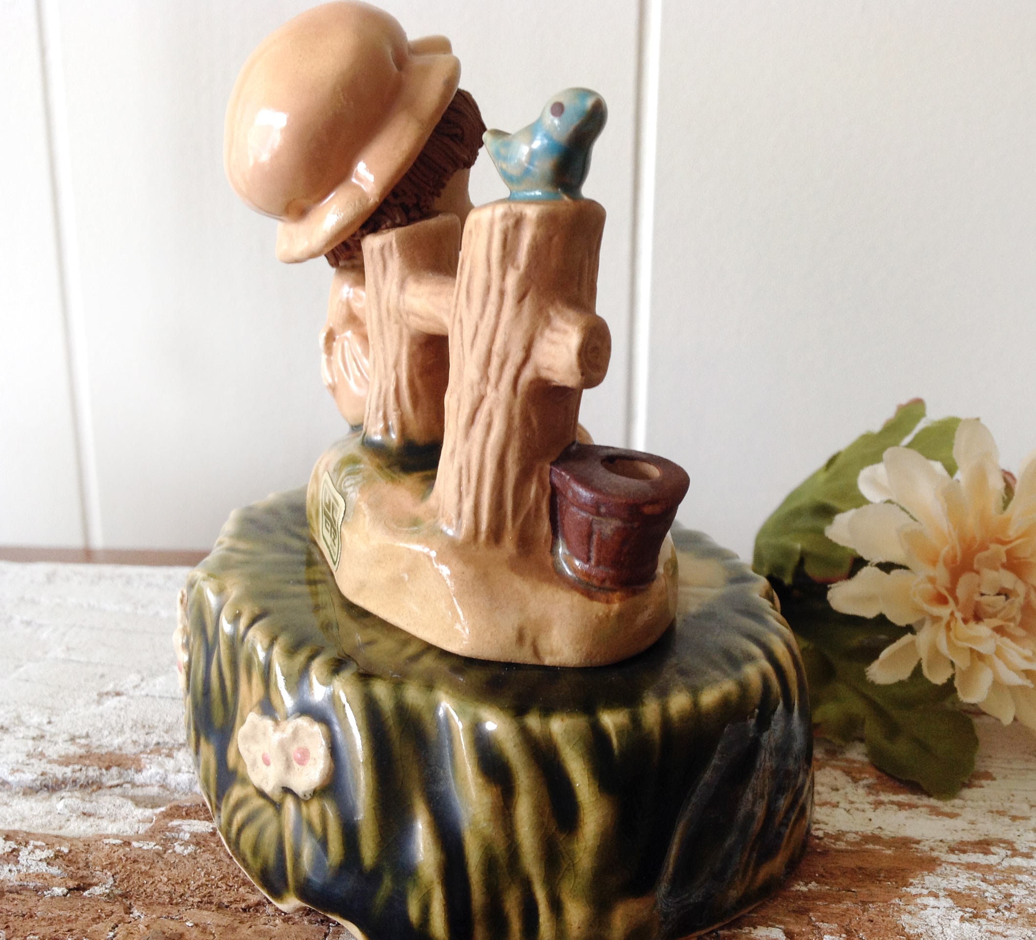 Vintage UCTCI Japan Little Girl, Bird Figurine, Slow Music