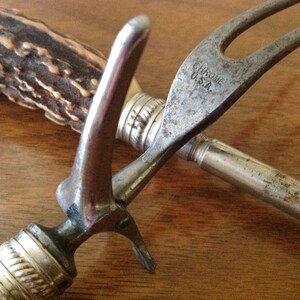 Vintage Large Faux Antler Handled Steak Fork, Knife Sharpener Set, Mid Century Cooking, Dining, Serving, BBQ Utensils, Chrome USA image 6