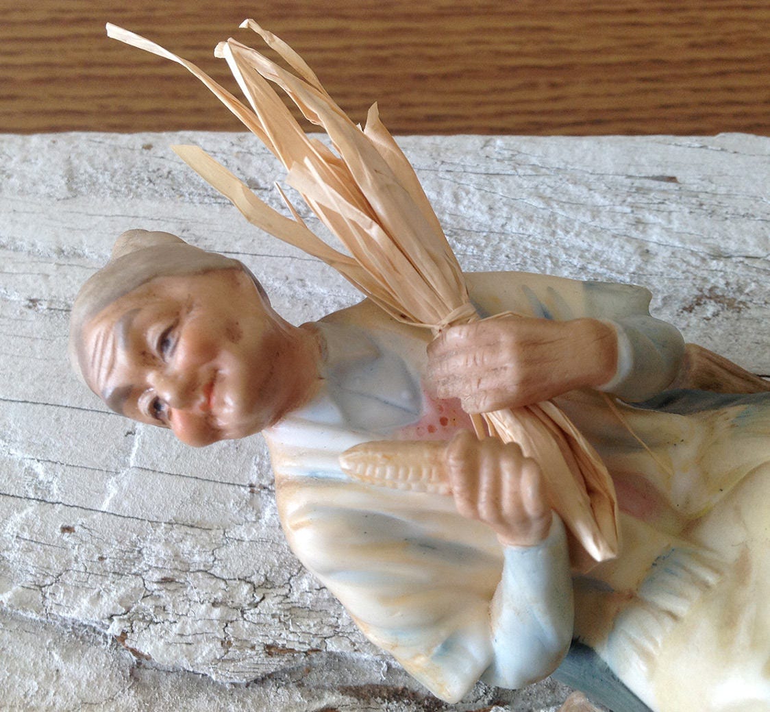陶器製女性像 アンティーク Vintage Porcelain Lady With Flowers Figurine - 1970s Alba