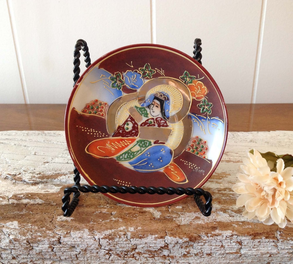 Miniature Japanese Satsuma Decorative Plate Moriage Accents Etsy UK