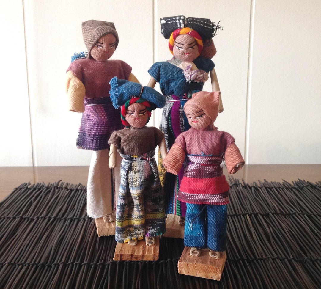 SET of 4 Vintage Guatemalan Folk Art Dolls, Figurines, Paper, Cardboard ...