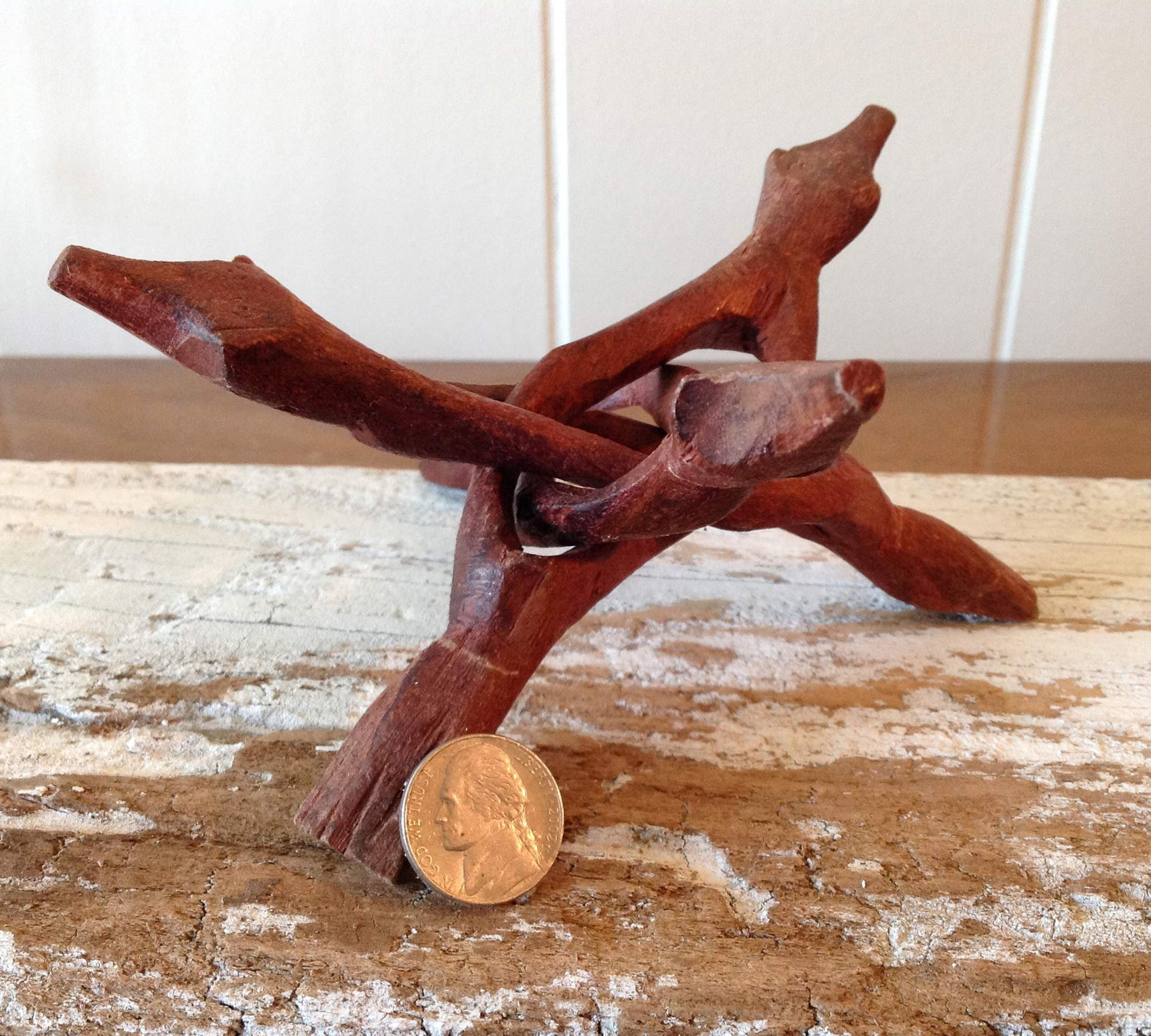Vintage Small Carved Twisted Wood Bowl Stand Tripod All One Etsy