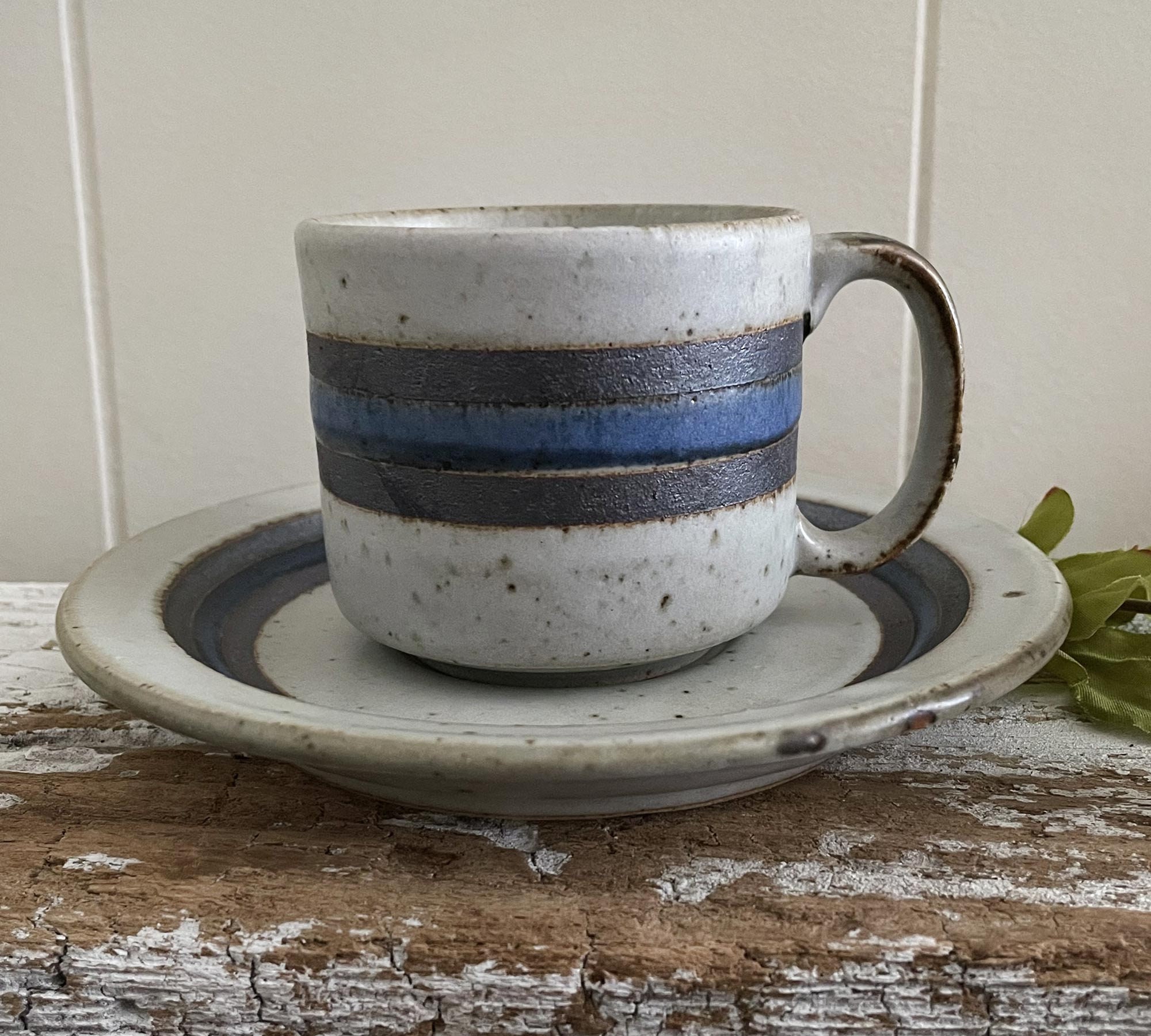 Otagiri Horizon Cup and Saucer Set, Gray, Blue & Brown Bands