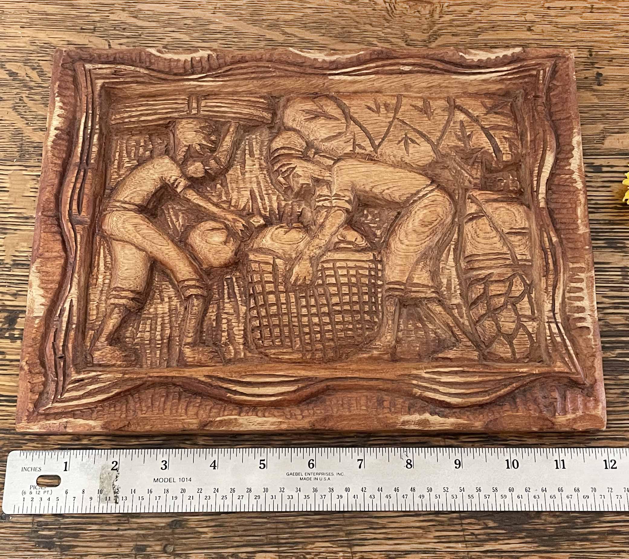 アンティーク　原住民　飾り物 Vintage Hand Carved Wooden Wall Plaque, Haiti, Primitive