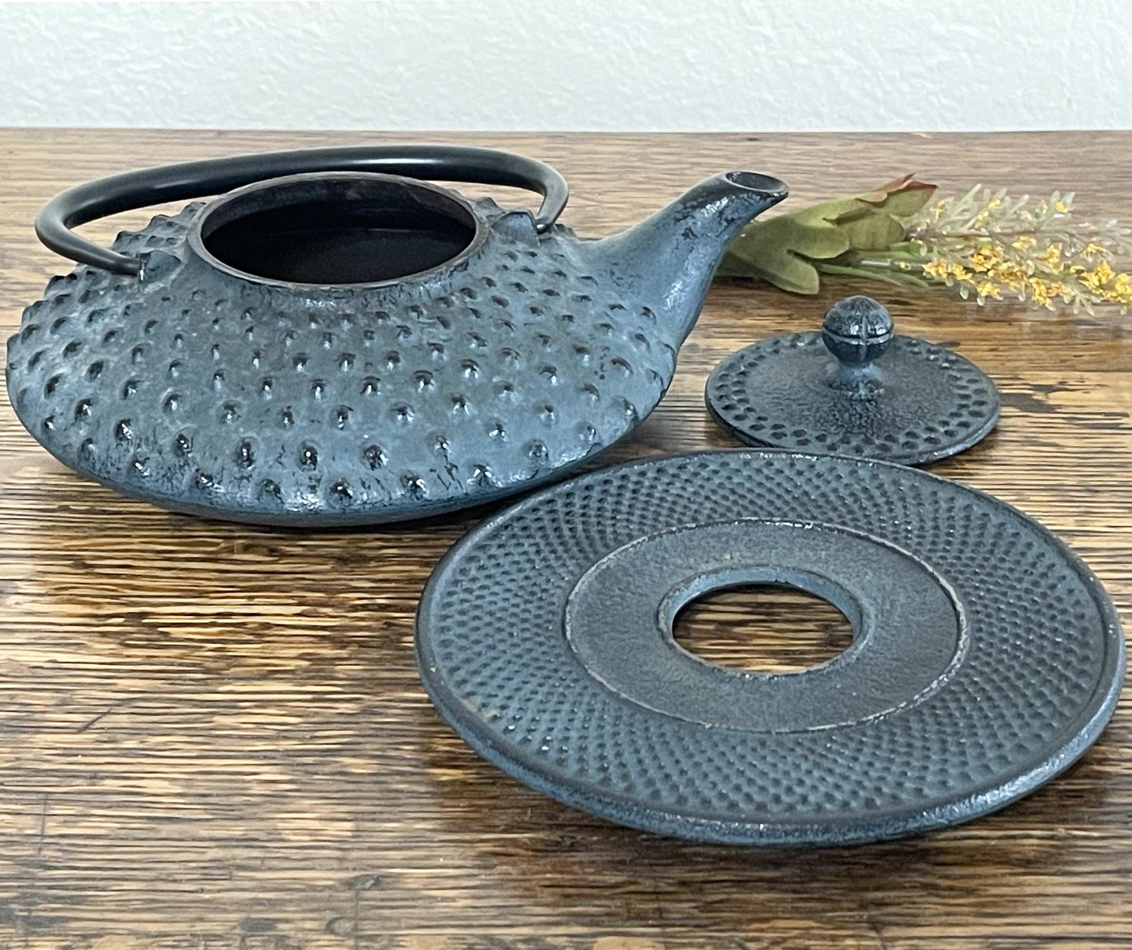 Vintage Little Iron Teapot & Trivet Set, Cast Iron Small