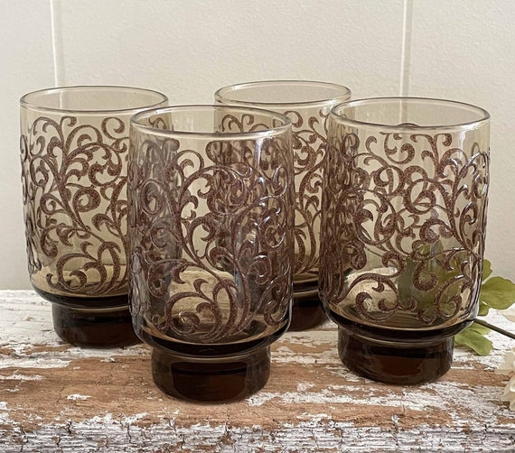 Brown Libbey Drinking Glasses With Thick Base Vintage Set of 4 