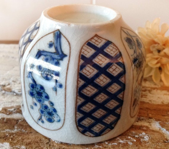 Blue Vase with Sakura Cherry Blossom Antique Japanese Porcelain