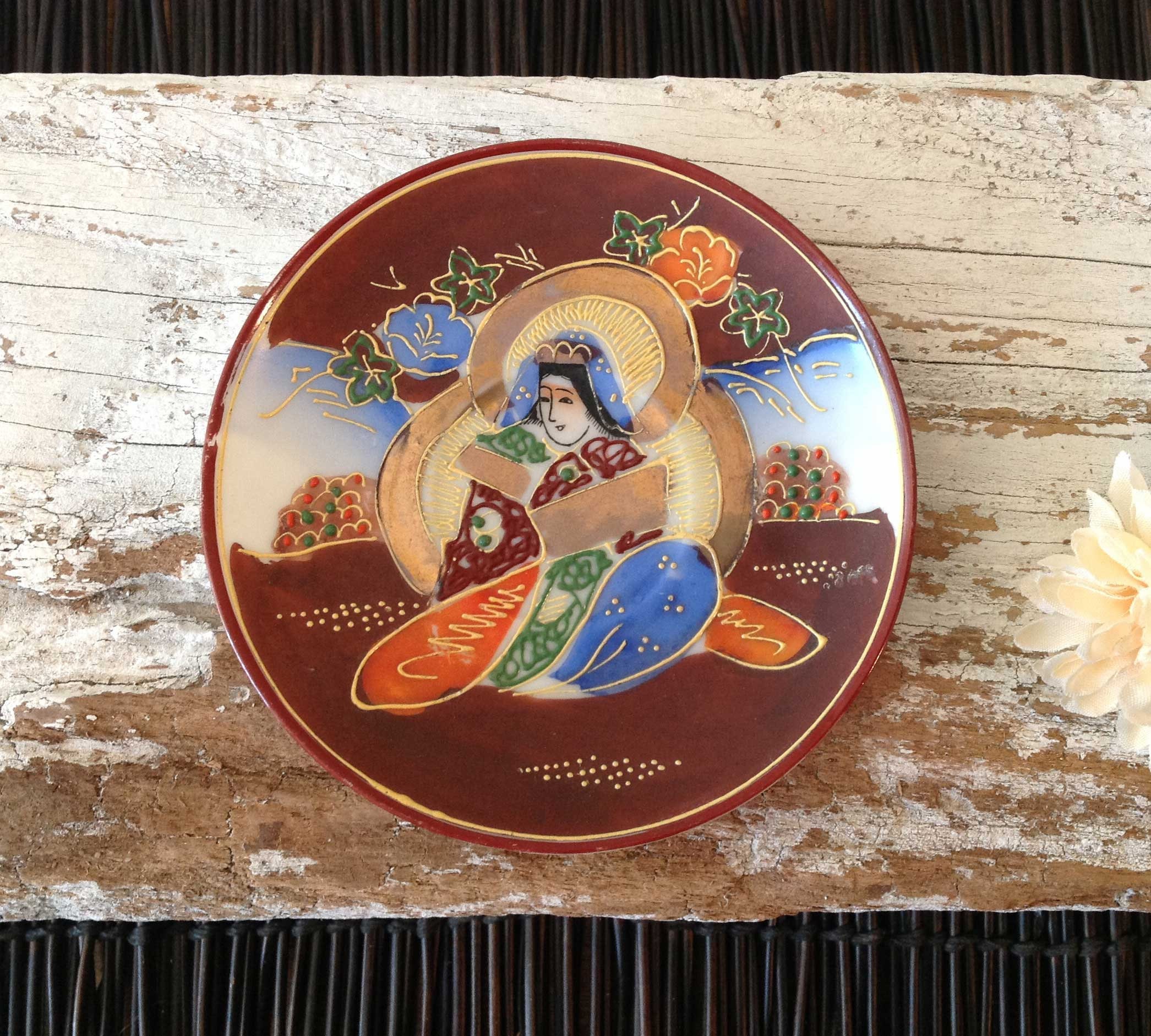 Miniature Japanese Satsuma Decorative Plate Moriage Accents Etsy UK