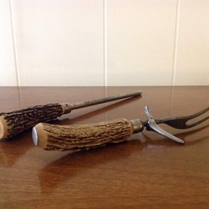 Vintage Large Faux Antler Handled Steak Fork, Knife Sharpener Set, Mid Century Cooking, Dining, Serving, BBQ Utensils, Chrome USA image 8