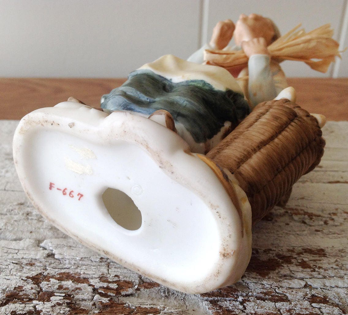 Japanese Porcelain Figurine, 1960s, Old Woman With Corn