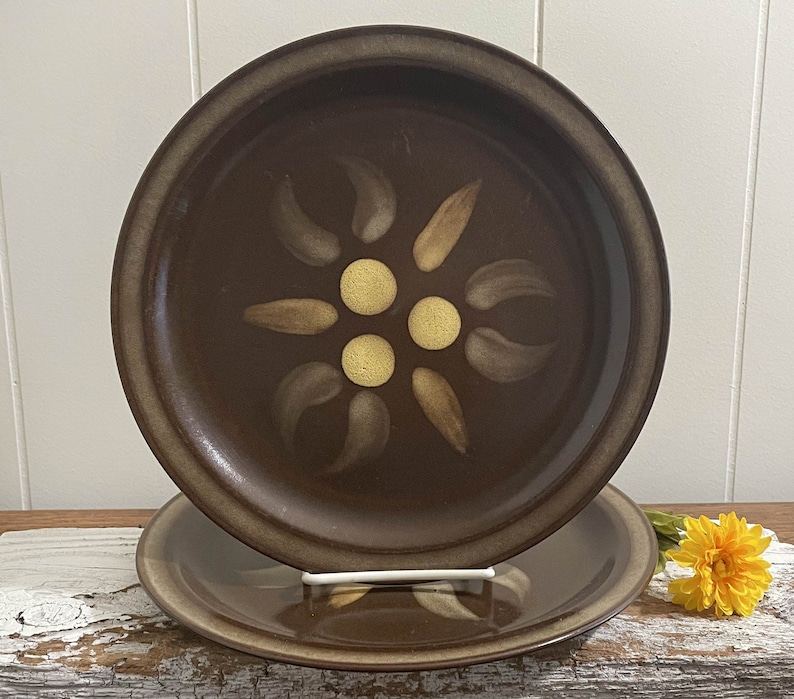SET of 2 Georges Briard Aztec Stoneware Dinner Plates, Dark Brown ...