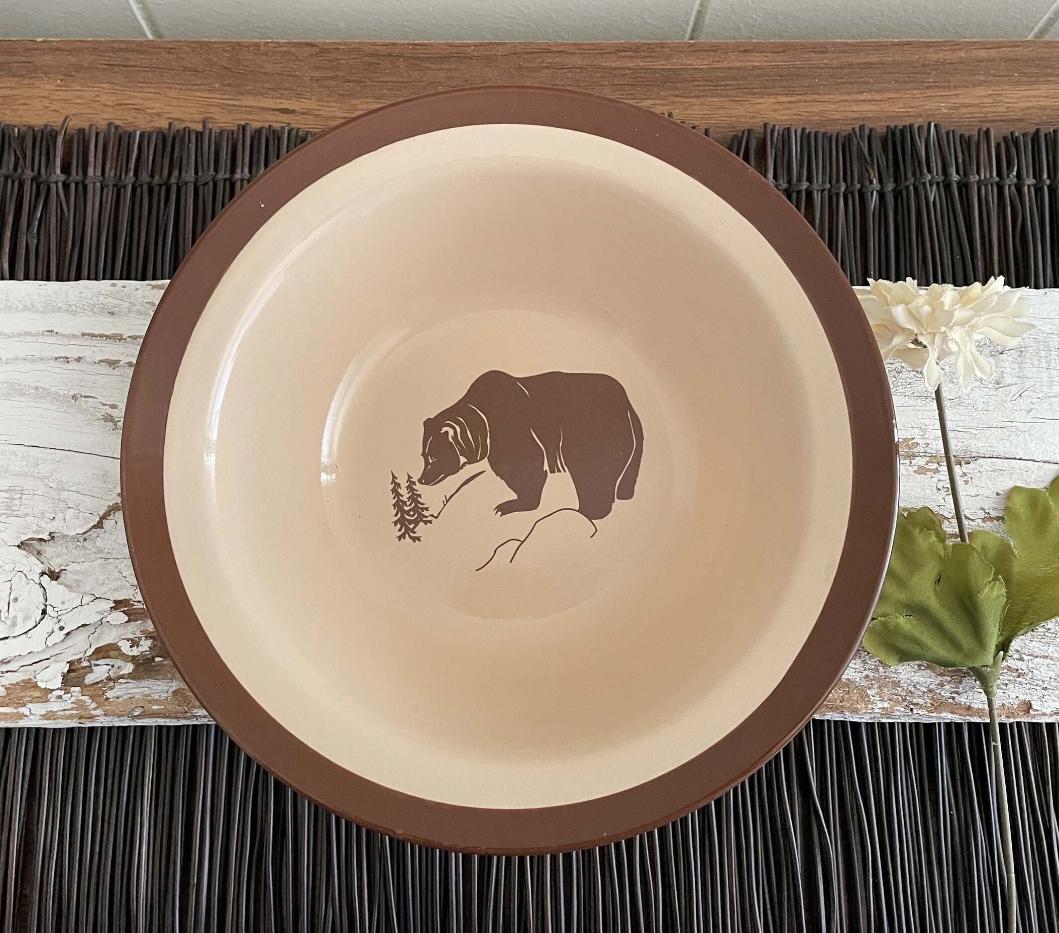 Chukchansi Gold Resort Casino Large Soup Pasta Bowl Tan Brown Band Grizzly Bear Big Single Portion Bowl Coarsegold California