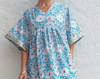 turquoise kaftan dress in cotton