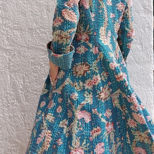 frock coat in cotton emerald green floral pattern