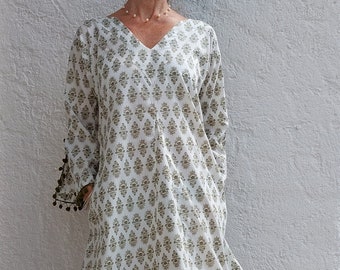 long kaftan in cotton khaki color