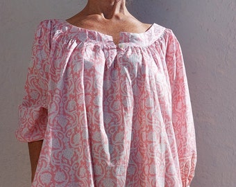 tunic in soft cotton light pink floral pattern