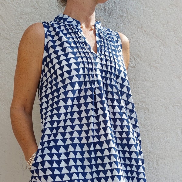 sleeveless tunic-dress, navy blue