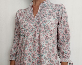 pleat shirt in cotton, rosettes pattern