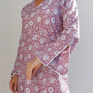 tunic dress in cotton, off white floral pattern