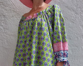 tunic in soft cotton flashy green color