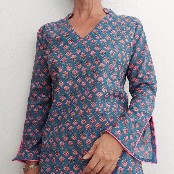blue-pink tunic in cotton