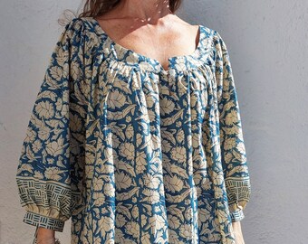 tunic in soft cotton blue-beige colors