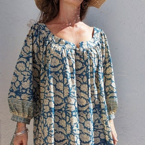 tunic in soft cotton blue-beige colors image 1